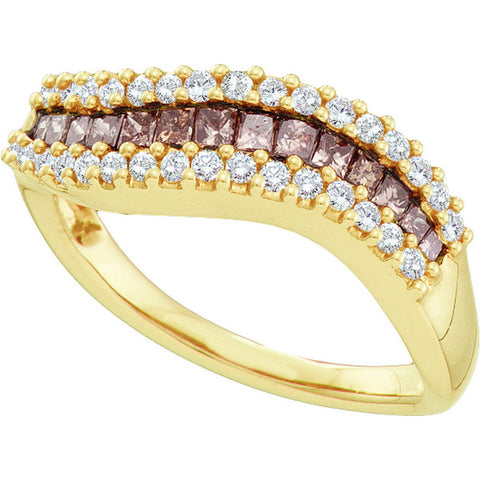 14kt Yellow Gold Womens Princess Cognac-brown Colored Diamond Contoured Band Ring 5/8 Cttw 47214 - shirin-diamonds
