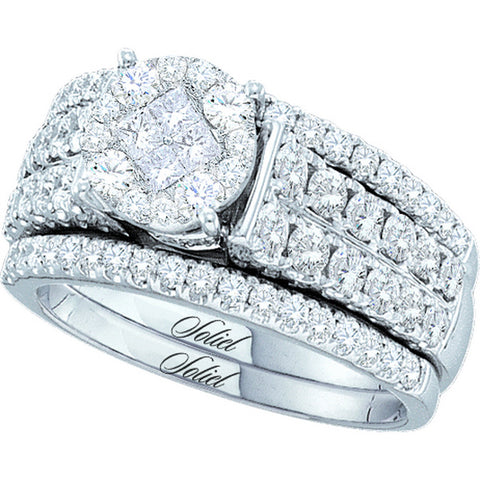 14kt White Gold Womens Princess Diamond Soleil Bridal Wedding Engagement Ring Band Set 1-1/2 Cttw 47533 - shirin-diamonds