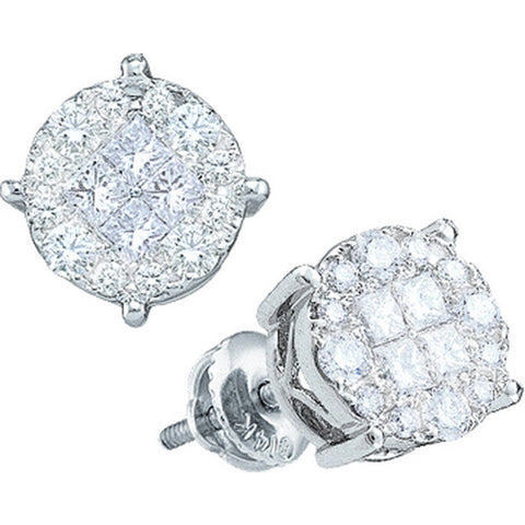 14kt White Gold Womens Princess Diamond Soleil Cluster Screwback Earrings 1/2 Cttw 47646 - shirin-diamonds