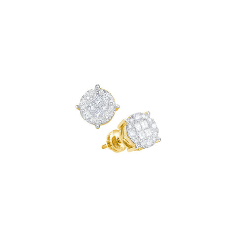 14kt Yellow Gold Womens Princess Diamond Soleil Cluster Stud Screwback Earrings 1/2 Cttw 47881 - shirin-diamonds