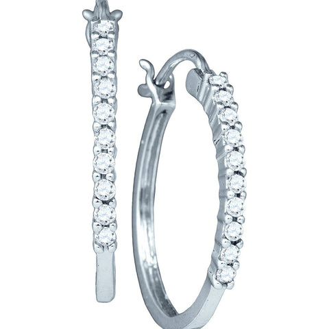 14kt White Gold Womens Round Diamond Slender Snap-down Hoop Earrings 1/4 Cttw 47914 - shirin-diamonds
