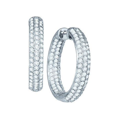 14kt White Gold Womens Round Pave-set Diamond Inside Outside Hoop Earrings 3.00 Cttw 47949 - shirin-diamonds