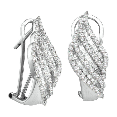 14k White Gold Round Baguette Diamond Leverback Omega-back Womens Cocktail Earrings 1-1/4 Cttw 48157 - shirin-diamonds