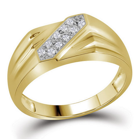 Yellow-tone Sterling Silver Mens Round Prong-set Diamond Double Row Ring 1/10 Cttw 48295 - shirin-diamonds