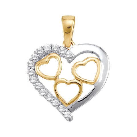 10kt Yellow Gold Womens Round Diamond Two-tone Nested Heart Pendant 1/5 Cttw 48348 - shirin-diamonds