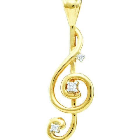 10kt Yellow Gold Womens Round Diamond Treble Clef Music Note Pendant 1/20 Cttw 48362 - shirin-diamonds