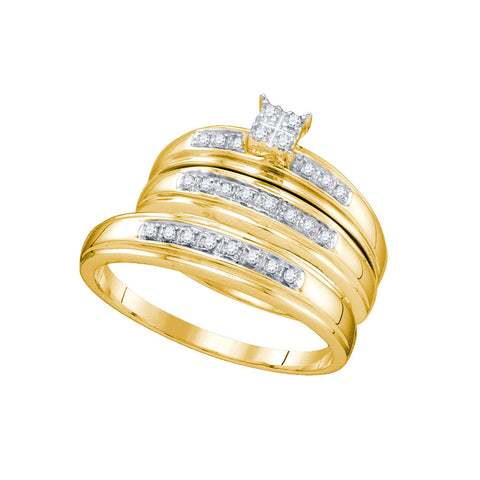 10kt Yellow Gold His & Hers Round Diamond Cluster Matching Bridal Wedding Ring Band Set 1/5 Cttw 48379 - shirin-diamonds