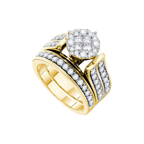 14kt Yellow Gold Womens Princess Diamond Soleil Bridal Wedding Engagement Ring Set 1-1/3 Cttw 48575 - shirin-diamonds