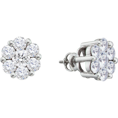 10k White Gold Round Diamond Flower Cluster Womens Screwback Stud Earrings 1/2 Cttw 48735 - shirin-diamonds
