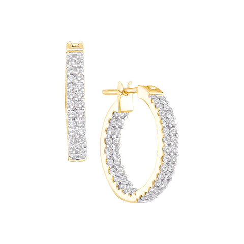 14kt Yellow Gold Womens Round Diamond Inside Outside Double Row Hoop Earrings 1.00 Cttw 48765 - shirin-diamonds