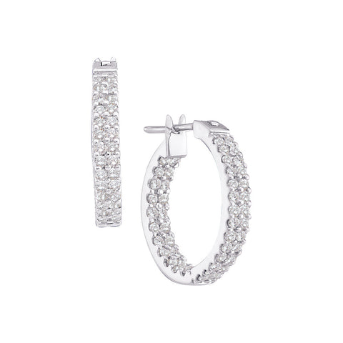 14kt White Gold Womens Round Diamond Inside Outside Double Row Hoop Earrings 1.00 Cttw 48766 - shirin-diamonds