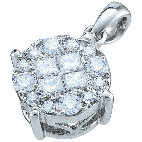 14kt White Gold Womens Princess Diamond Soliel Cluster Pendant 1/2 Cttw 48770 - shirin-diamonds