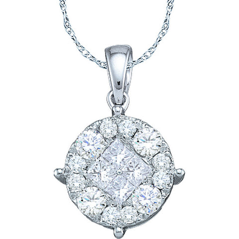 14kt White Gold Womens Princess Diamond Soleil Cluster Pendant 1/4 Cttw 48771 - shirin-diamonds
