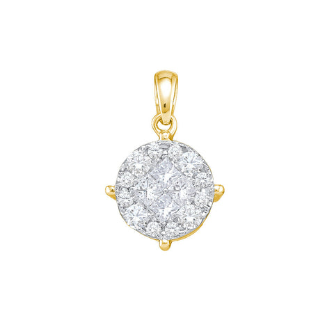 14kt Yellow Gold Womens Princess Diamond Soliel Cluster Pendant 1/2 Cttw 48805 - shirin-diamonds