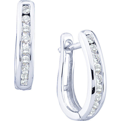 14kt White Gold Womens Round Diamond Single Row Oblong Hoop Earrings 1/4 Cttw 48993 - shirin-diamonds