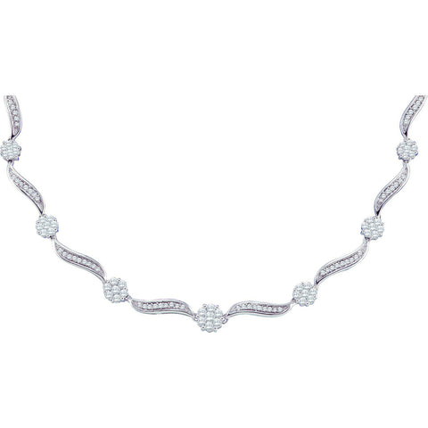 14kt White Gold Womens Round Diamond Flower Cluster Luxury Necklace 2-1/2 Cttw 49504 - shirin-diamonds