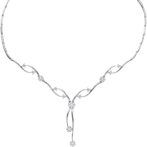 14kt White Gold Womens Round Diamond Flower Cluster Dangle Necklace 1-1/2 Cttw 49505 - shirin-diamonds