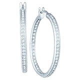 14kt White Gold Womens Round Diamond Inside Outside Hoop Earrings 1.00 Cttw 49800 - shirin-diamonds