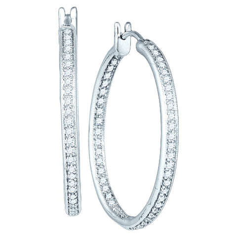 14kt White Gold Womens Round Diamond Inside Outside Hoop Earrings 1.00 Cttw 49800 - shirin-diamonds
