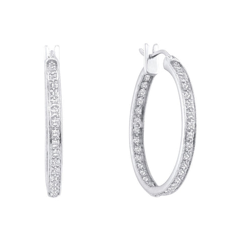 14kt White Gold Womens Round Diamond Single Row Inside Outside Endless Hoop Earrings 1.00 Cttw 49801 - shirin-diamonds