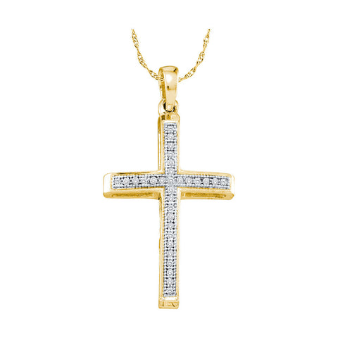 10kt Yellow Gold Womens Round Diamond Cross Faith Pendant 1/12 Cttw 49872 - shirin-diamonds
