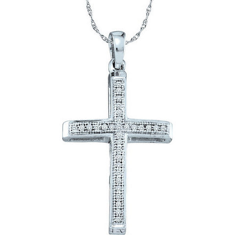 10kt White Gold Womens Round Diamond Cross Faith Pendant 1/12 Cttw 49873 - shirin-diamonds