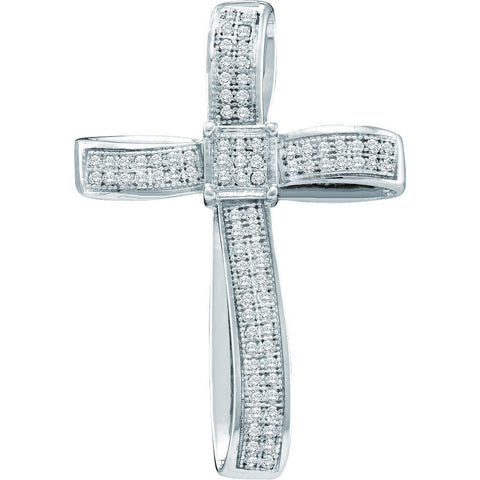10kt White Gold Womens Round Diamond Roman Cross Faith Pendant 1/4 Cttw 49877 - shirin-diamonds