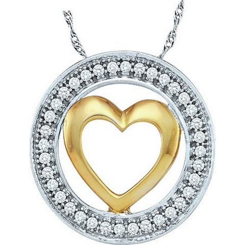 10kt Two-tone White Gold Womens Round Diamond Encircled Heart Pendant 1/10 Cttw 49915 - shirin-diamonds
