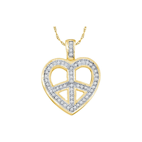 10kt Yellow Gold Womens Round Diamond Heart Peace Sign Pendant 1/6 Cttw 49916 - shirin-diamonds