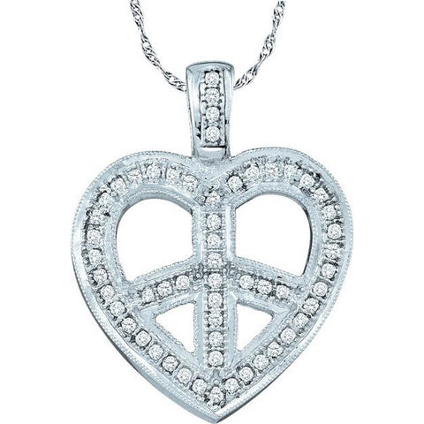 10kt White Gold Womens Round Diamond Heart Peace Sign Pendant 1/6 Cttw 49917 - shirin-diamonds