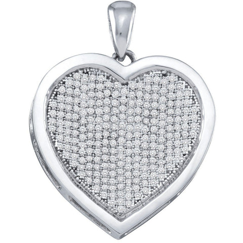 10kt White Gold Womens Round Diamond Heart Cluster Pendant 3/4 Cttw 49925 - shirin-diamonds