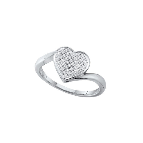 10kt White Gold Womens Round Diamond Heart Love Cluster Ring 1/10 Cttw 49938 - shirin-diamonds