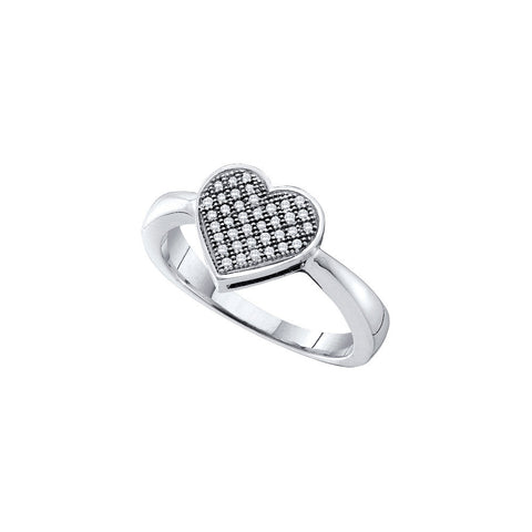 10kt White Gold Womens Diamond Heart Love Cluster Ring 1/10 Cttw 49942 - shirin-diamonds