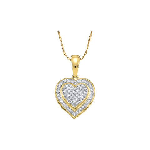 10kt Yellow Gold Womens Round Diamond Layered Heart Cluster Pendant 1/6 Cttw 49947 - shirin-diamonds