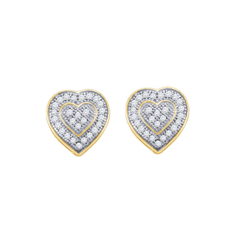 10kt Yellow Gold Womens Round Diamond Heart Cluster Earrings 1/6 Cttw 49949 - shirin-diamonds