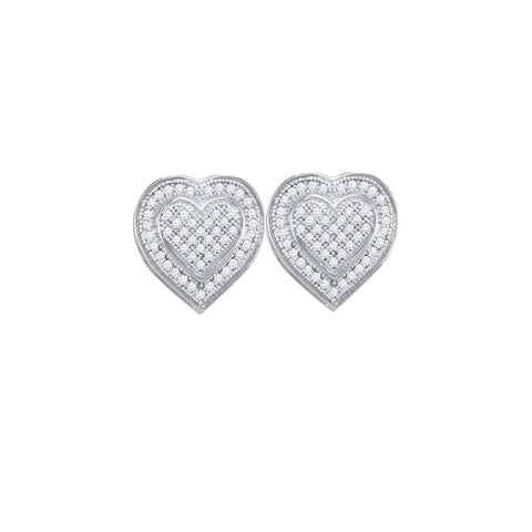 10kt White Gold Womens Round Diamond Heart Cluster Screwback Earrings 1/4 Cttw 49956 - shirin-diamonds