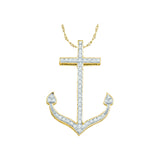 10k Yellow Gold Round Diamond Womens Anchor Nautical Pendant 1/6 Cttw 49965 - shirin-diamonds