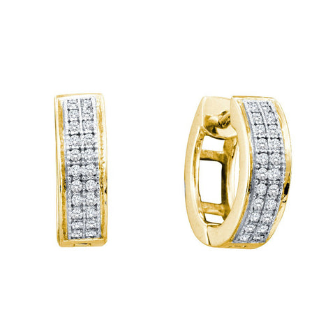 10kt Yellow Gold Womens Round Diamond Double Row Huggie Hoop Earrings 1/6 Cttw 50065 - shirin-diamonds