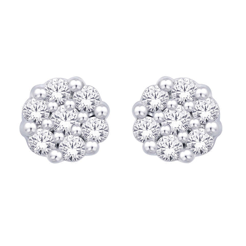 14K White Gold 1/3 Ct.Tw. Diamond Flower Studs Earrings