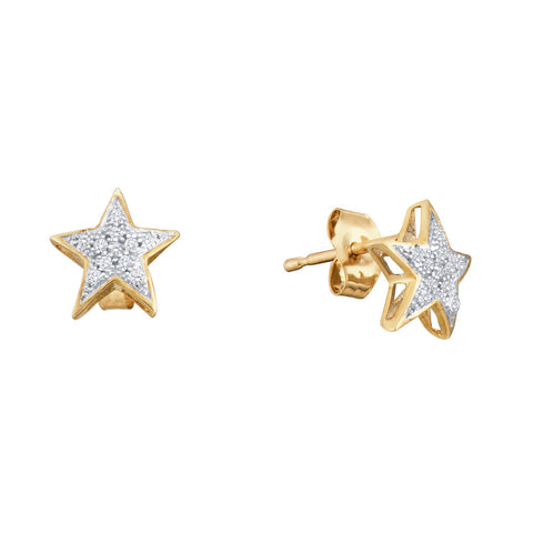 10kt Yellow Gold Womens Round Diamond Star Cluster Screwback Earrings 1/20 Cttw 50105 - shirin-diamonds