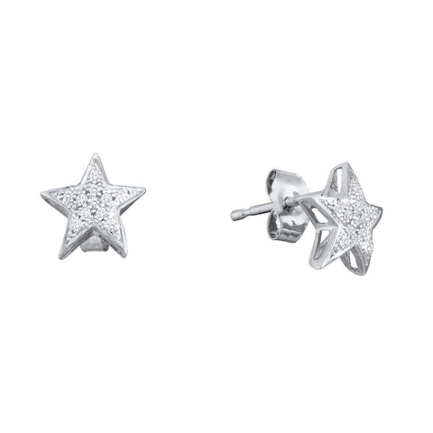 10kt White Gold Womens Round Diamond Star Cluster Screwback Earrings 1/20 Cttw 50106 - shirin-diamonds