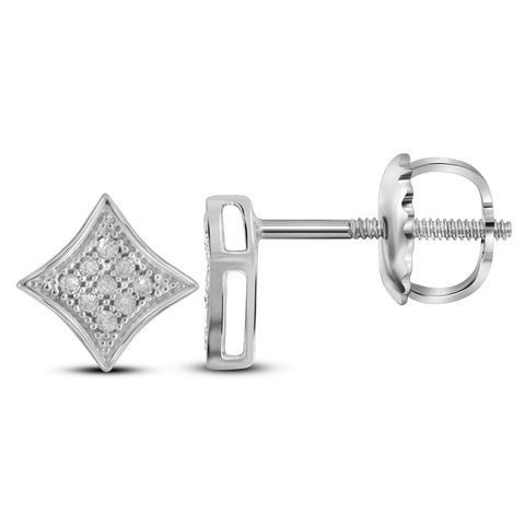 10kt White Gold Womens Round Diamond Square Kite Cluster Screwback Earrings 1/20 Cttw 50110 - shirin-diamonds