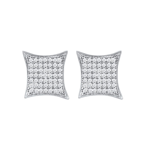 10kt White Gold Womens Round Diamond Square Kite Cluster Screwback Earrings 3/8 Cttw 50118 - shirin-diamonds