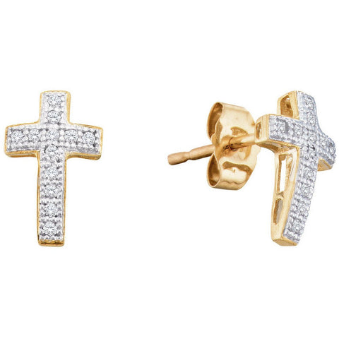 10kt Yellow Gold Womens Round Diamond Cross Cluster Earrings 1/10 Cttw 50133 - shirin-diamonds