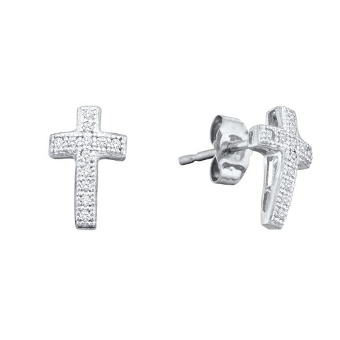 10kt White Gold Womens Round Diamond Cross Cluster Earrings 1/10 Cttw 50134 - shirin-diamonds