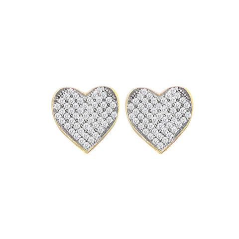 10kt Yellow Gold Womens Round Diamond Heart Cluster Screwback Earrings 1/10 Cttw 50135 - shirin-diamonds