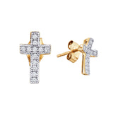 10kt Yellow Gold Womens Round Diamond Cross Earrings 1/10 Cttw 50139 - shirin-diamonds