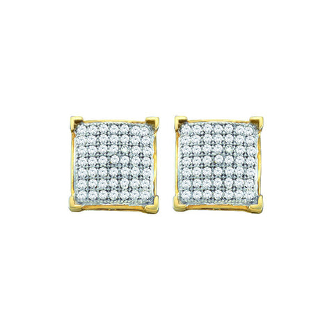 10kt Yellow Gold Womens Round Diamond Square Cluster Screwback Earrings 1/3 Cttw 50147 - shirin-diamonds