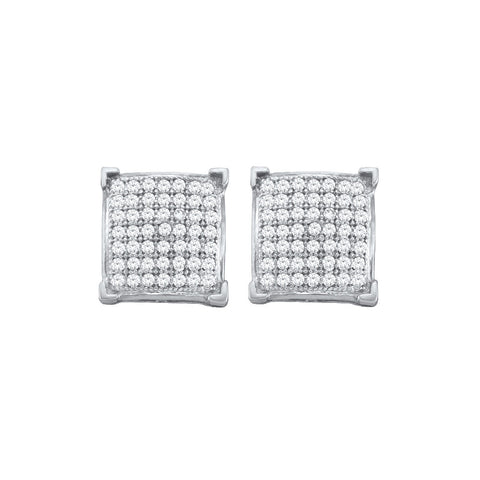 10kt White Gold Womens Round Diamond Square Cluster Screwback Earrings 1/3 Cttw 50148 - shirin-diamonds