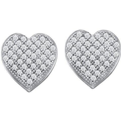 10kt White Gold Womens Round Diamond Heart Cluster Screwback Earrings 1/10 Cttw 50164 - shirin-diamonds